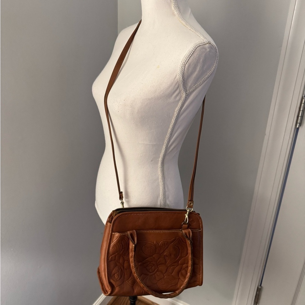 Patricia Nash Italian leather Florence Tooled Rose Brown Crossbody/Satchel bag